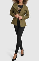 LWQMP374 KARL LAGERFELD WOMEN'S SHORT PEPLUM TRENCH COAT SIZE WOMEN XL OLIVE - Brand New