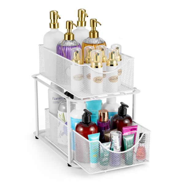 Sorbus 2 Tier Metal Under Sink Organizer SHL-DRW2-WH, White - Scratch & Dent