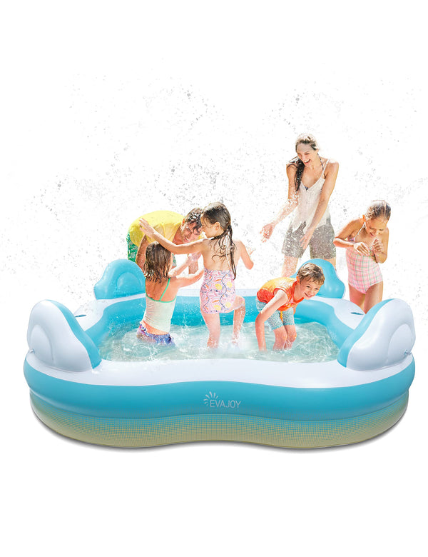 EVAJOY Inflatable Pool 4 Seats 4 Backrests Cup Holders EJ-HF038 - Blue/White Like New