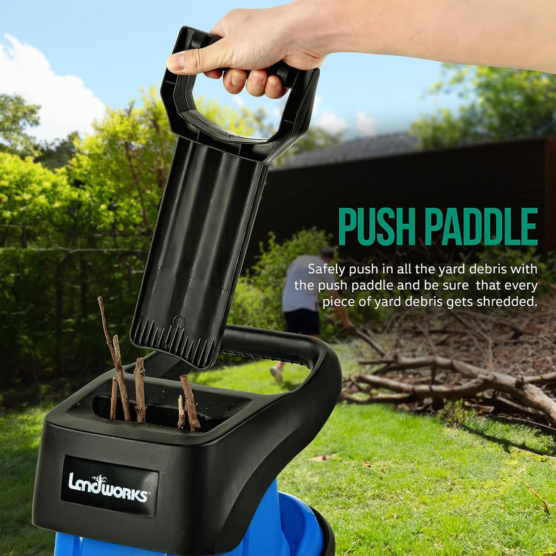 Landworks Electric Wood Chipper - Light Duty For Small Branches, Leaves, and