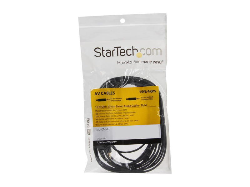 StarTech.com MU15MMS Slim 3.5mm Stereo Audio Cable Male to Male