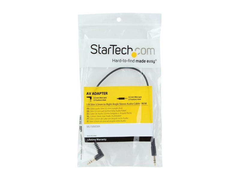 StarTech.com MU1MMSRA Slim 3.5mm to Right Angle Stereo Audio Cable Male to Male