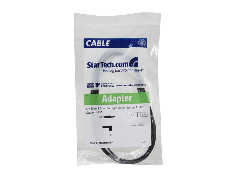 StarTech.com MU6MMSRA Slim 3.5mm to Right Angle Stereo Audio Cable Male to Male