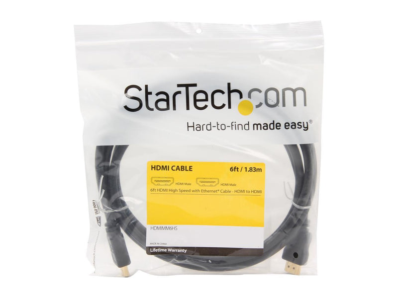 StarTech.com HDMIMM6HS 6 ft. Black High Speed HDMI Cable with Ethernet Male to