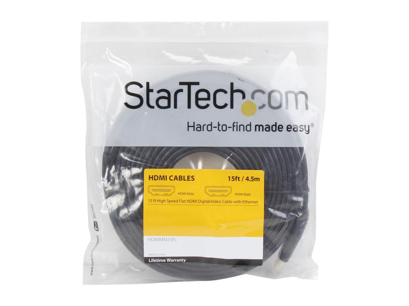 StarTech.com HDMIMM15FL 15 ft. Black Flat High Speed HDMI Cable with Ethernet