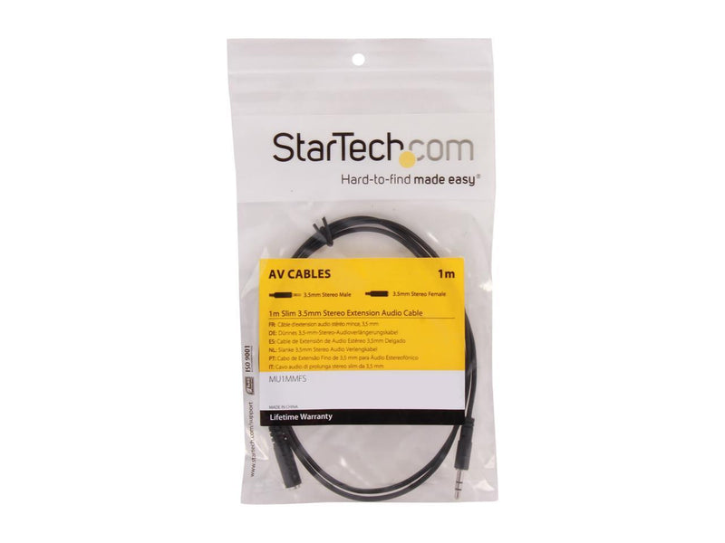 StarTech.com MU1MMFS 0.3" Slim 3.5mm Stereo Extension Audio Cable Male to Female