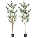 SUNNYDAZE DECOR ARTIFICIAL OLIVE TREE 7FT SILK LEAVES BLACK PLANTER BASE 2 PCS - Like New