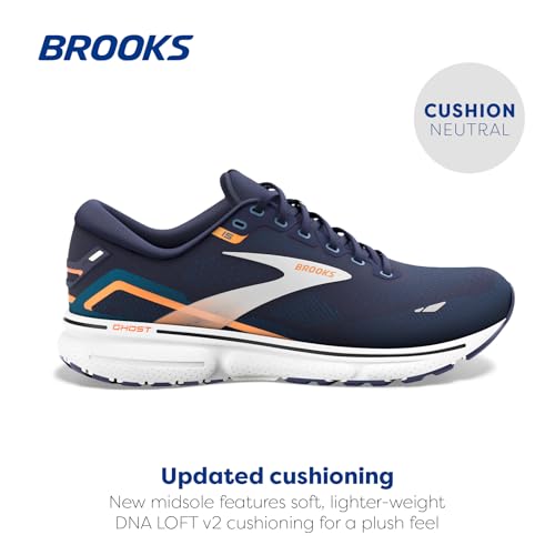 BROOKS MEN GHOST 15 NEUTRAL RUNNING SHOE SIZE 12.5 WIDE Peacoat/Blue/Orange Pop - Like New