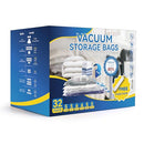 SIMPLE DELUXE 32 PACK VACUUM STORAGE BAGS WITH HAND PUMP - CLEAR/BLUE - Brand New