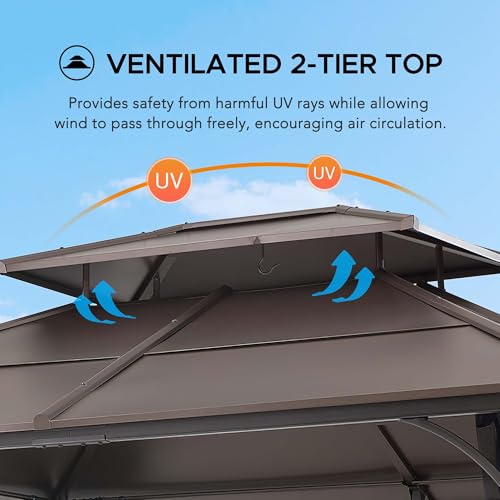 Sunjoy Hardtop Gazebo 10x12ft. Outdoor Steel Frame with Ceiling Hook - Brown - Like New