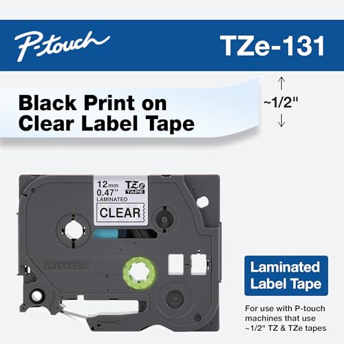Brother Genuine P-touch TZE-131 Tape 0.5" (12MM X 8M) Standard Laminated Tape - Brand New