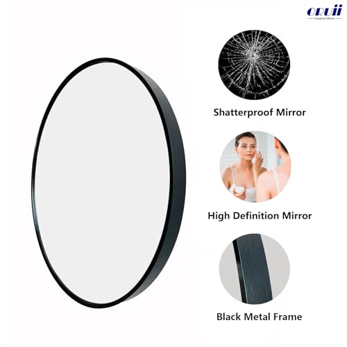 ORUII ROUND MIRROR, ROUND MIRROR 24 INCH METAL FRAME, TNDE24HTFM - BLACK - Like New