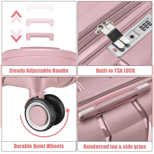 Fancial Expandable Luggage with Spinner Wheels, AT01057-2PC, Pink, 2-Piece Set - Like New