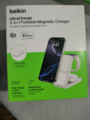 BELKIN ULTRACHARGE 3-IN-1 FOLDABLE MAGNETIC CHARGER - WHITE - Like New