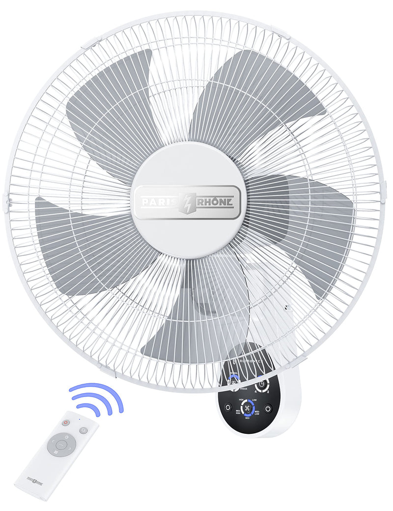 PARIS RHÔNE Wall Mount Fan with Remote,16 Inch Wall Fan with 5 Blades - Like New