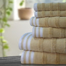KATHY IRELAND 6-PIECE JACQUARD STRIPE KYOTO TOWEL SET - LINEN - Brand New