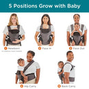 Contours Baby Carrier Newborn to Toddler Journey 5 Position - Carbon Gray - Like New