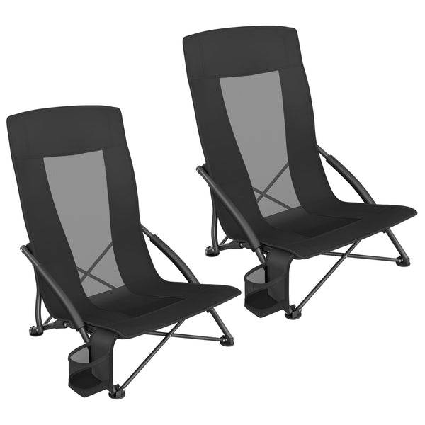 SONGMICS SET OF 2 PORTABLE BEACH CHAIRS ADULTS MAX LOAD 330 LB EACH BLACK- BLACK - Like New