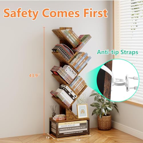 EASYCOM TREE BOOKSHELF METAL BASE 7 TIER BOOKCASE STORAGE - BROWN - Like New