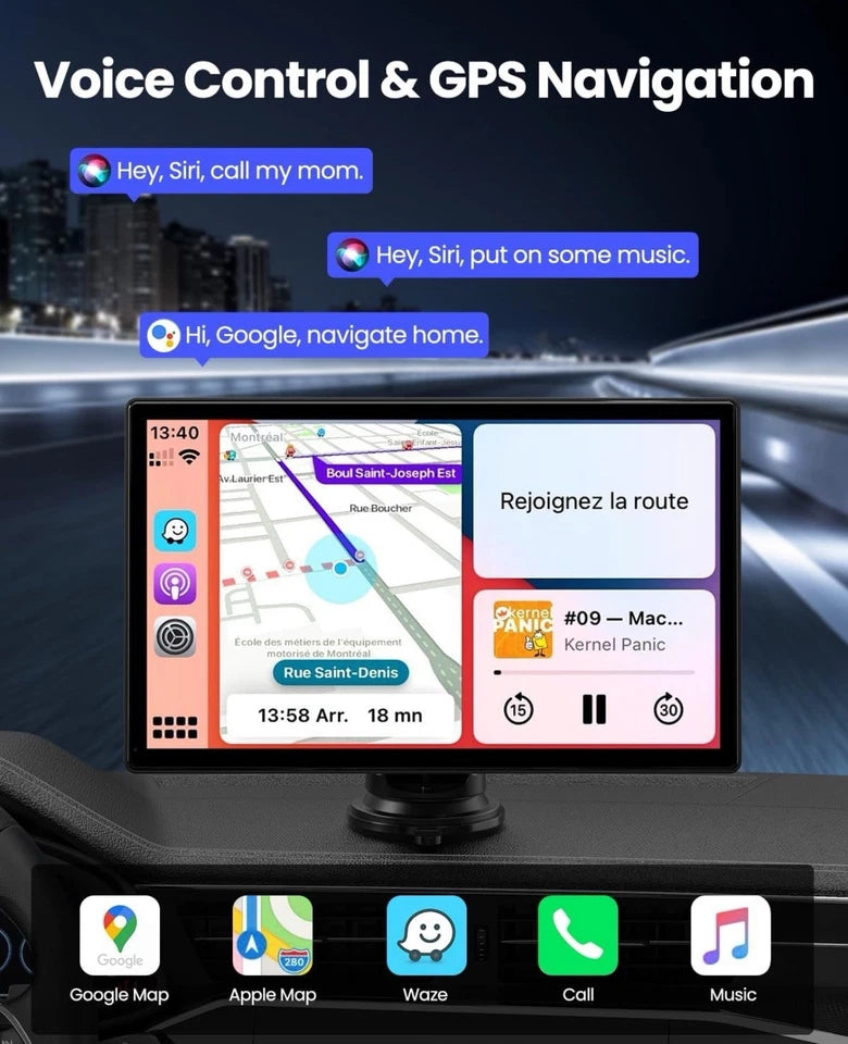 UNBRANDED PORTABLE APPLE CARPLAY 9" SCREEN CAR STEREO WITH 4K DASH CAM/REAR CAM - Like New