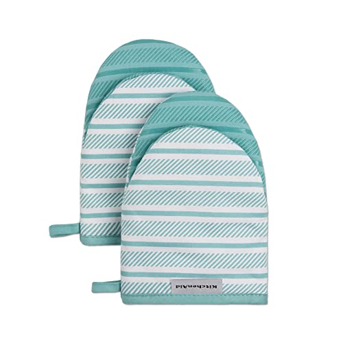 KITCHENAID ALBANY MINI OVEN MITT 2-SET SIZE: MEN 5.5"X8" WOMEN 5.5"X8" - AQUA - Brand New