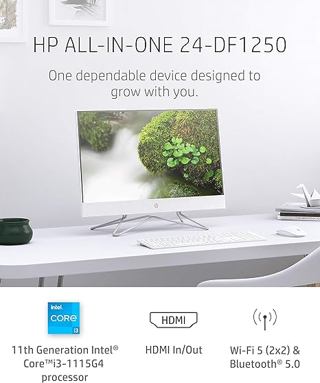 HP All-in-One Desktop PC 23.8” FHD i3-1115G4 8GB 512GB SSD - White - Like New