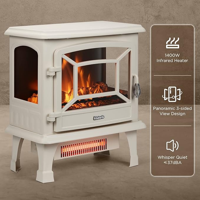 TURBRO Suburbs TS20 Electric Fireplace Infrared Heater 20" Stove - Ivory Like New