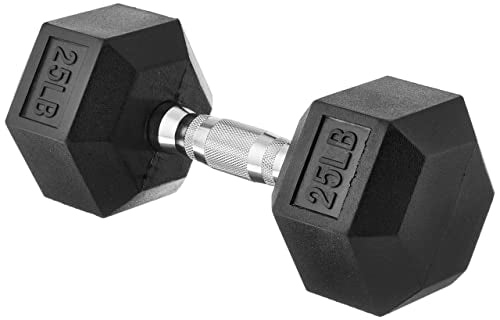 AMAZON BASICS RUBBER HEX DUMBBELL HAND WEIGHT 25LB SINGLE BLACK - BLACK - Like New