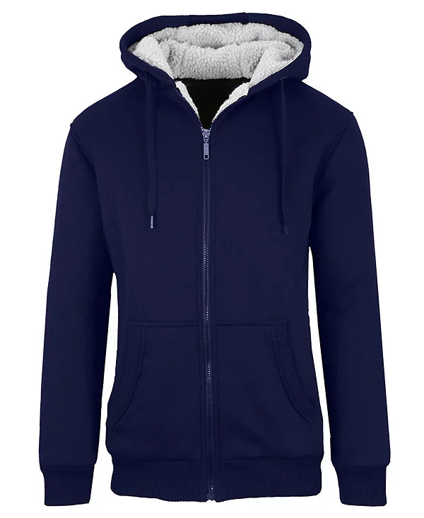 Q-ACTIVE MENS SHERPA LINED FLEECE ZIP-UP HOODIE - SIZE: MEN M - NAVY - Brand New
