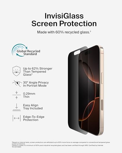 Belkin InvisiGlass Privacy Screen Protector iPhone 16 Pro Scratch-Resistant - Like New
