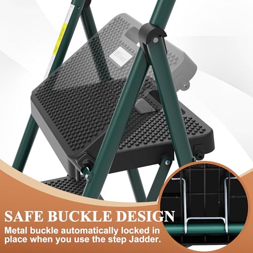 HBTOWER STEP LADDER, FOLDING STEP STOOL WITH WIDE ANTI-SLIP PEDAL - DARK/GREEN - Like New