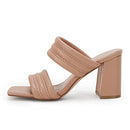 Ermonn Womens Chunky Block Heeled Sandals Two Strap High Heels Nude Size 6.5 - Like New