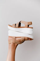 DAISY FUENTES WOMEN'S WEDGE SANDALS FRILL, SIZES 6-10, SIZE 7, LATTE - Like New