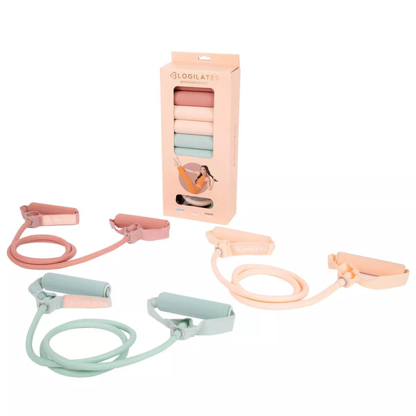 BLOGILATES 3PK RESISTANCE BANDS FOAM & TPR, MEDIUM & LIGHT - PINK/GREEN/ORANGE - Like New