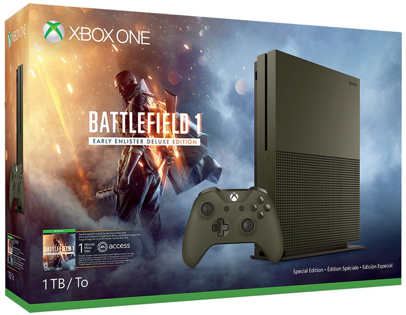 MICROSOFT XBOX ONE S 1TB BATTLEFIELD 1 EDITION GAME CONSOLE GREEN 234-00055 Like New