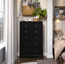 ADEPTUS SOLID WOOD EASY PIECES 5 DRAWER CHEST OF DRAWERS - MATTE BLACK FINISH - Like New