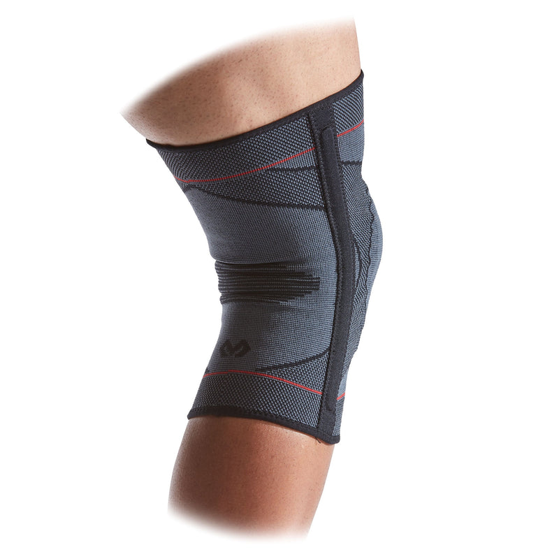 MCDAVID KNEE COMPRESSION KNIT SLEEVE GEL BUTTRESS SMALL/MEDIUM - GRAY/BLACK/RED - Like New