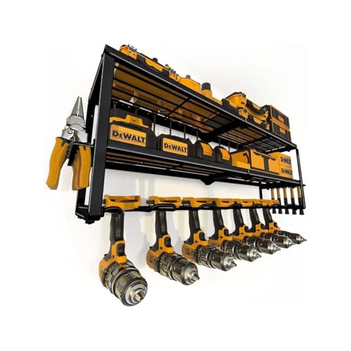 SAZMOS POWER TOOL ORGANIZER WALL MOUNT 7 DRILL HOLDER TOOL SHELF - BLACK - Like New