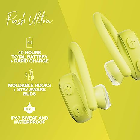 Skullcandy Push Ultra True Wireless In-Ear Earbuds S2BDW-N746 - Electric Yellow Like New