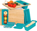 SOJI ZENPREP BAMBOO CUTTING BOARD WITH CONTAINERS, SET OF 9 (15X20IN) - TEAL - Brand New