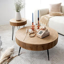 COZAYH 2 Piece Round Nesting Coffee Table Natural Wood Top, Black Legs - Brand New