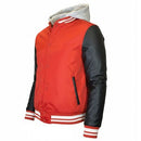 FORMAKER GALAXY MEN'S HOODED VARSITY JACKET DETACHABLE HOOD, SIZE: M - RED/BLACK - Like New
