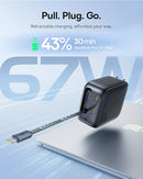 BASEUS RETRACTABLE USB C CHARGER, 67W 3 IN 1 FAST CHARGING, ENERCORE - BLK - Like New