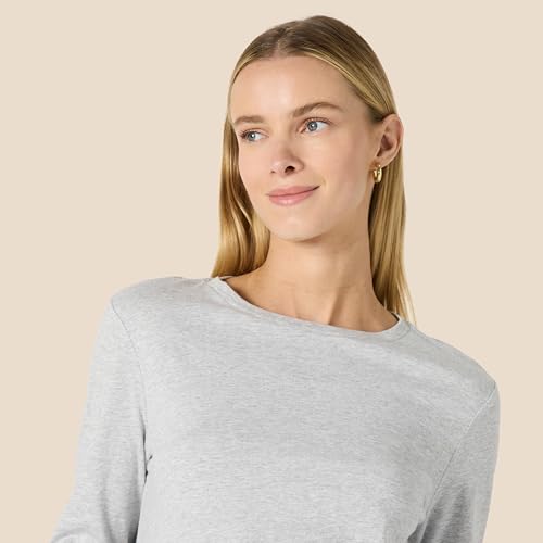 AMAZON ESSENTIALS WOMENS 100% COTTON REGULAR-FIT LONG-SLEEVE LIGHT GRAY HEATHER - Brand New