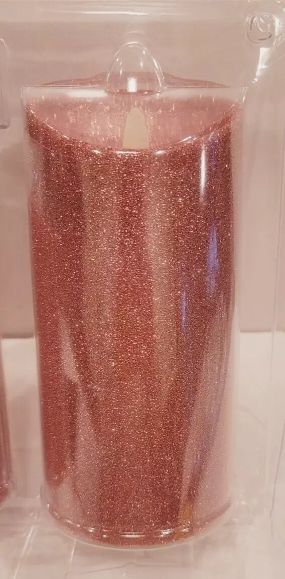 Luminara Flameless Holiday Red Glitter Pillar Candle Set 5.5" & 7" - Like New