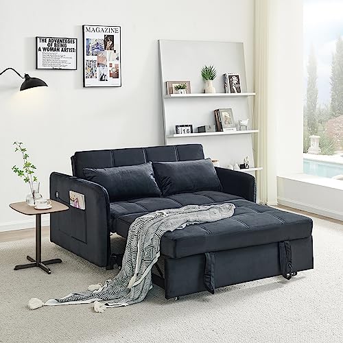 GENERIC 55.5" TWINS PULL OUT SOFA BED BLACK VELVET W1097104078 - Scratch & Dent