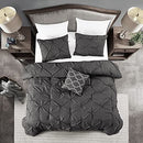 Casa Platino Grey Queen Comforter Set 4 Piece, Pinch Pleat Down - B09B4FVB6T - Brand New