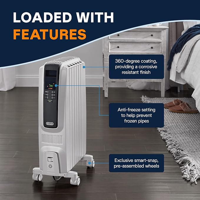 De'Longhi Dragon Digital Oil Filled Radiator Heater 1500W Electric Space - WHITE - Like New