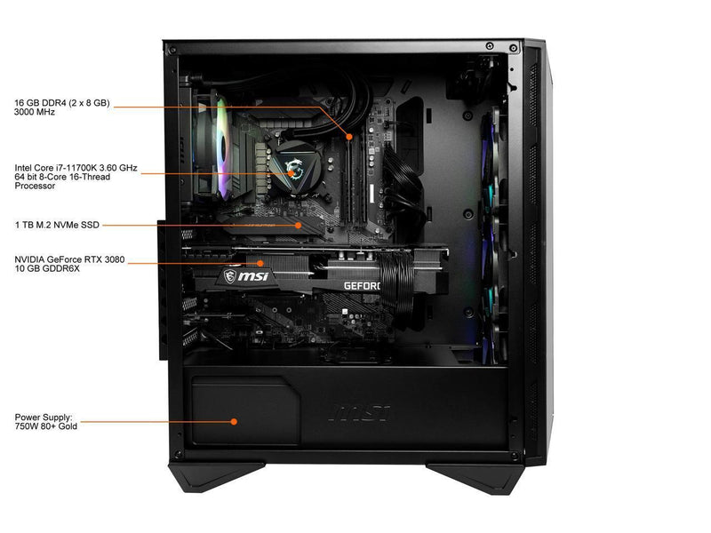 MSI Gaming Desktop Aegis RS 11TE-095US Intel Core i7 11th Gen 11700K (3.60GHz)