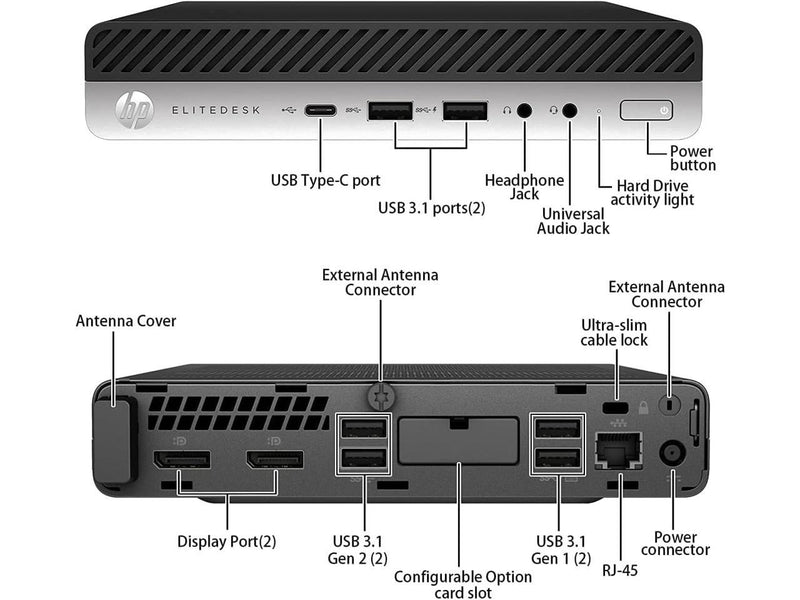 HP EliteDesk 800 G5 Mini Desktop Intel Core i5-9500T 2.20 GHz 16 GB RAM 256 SSD
